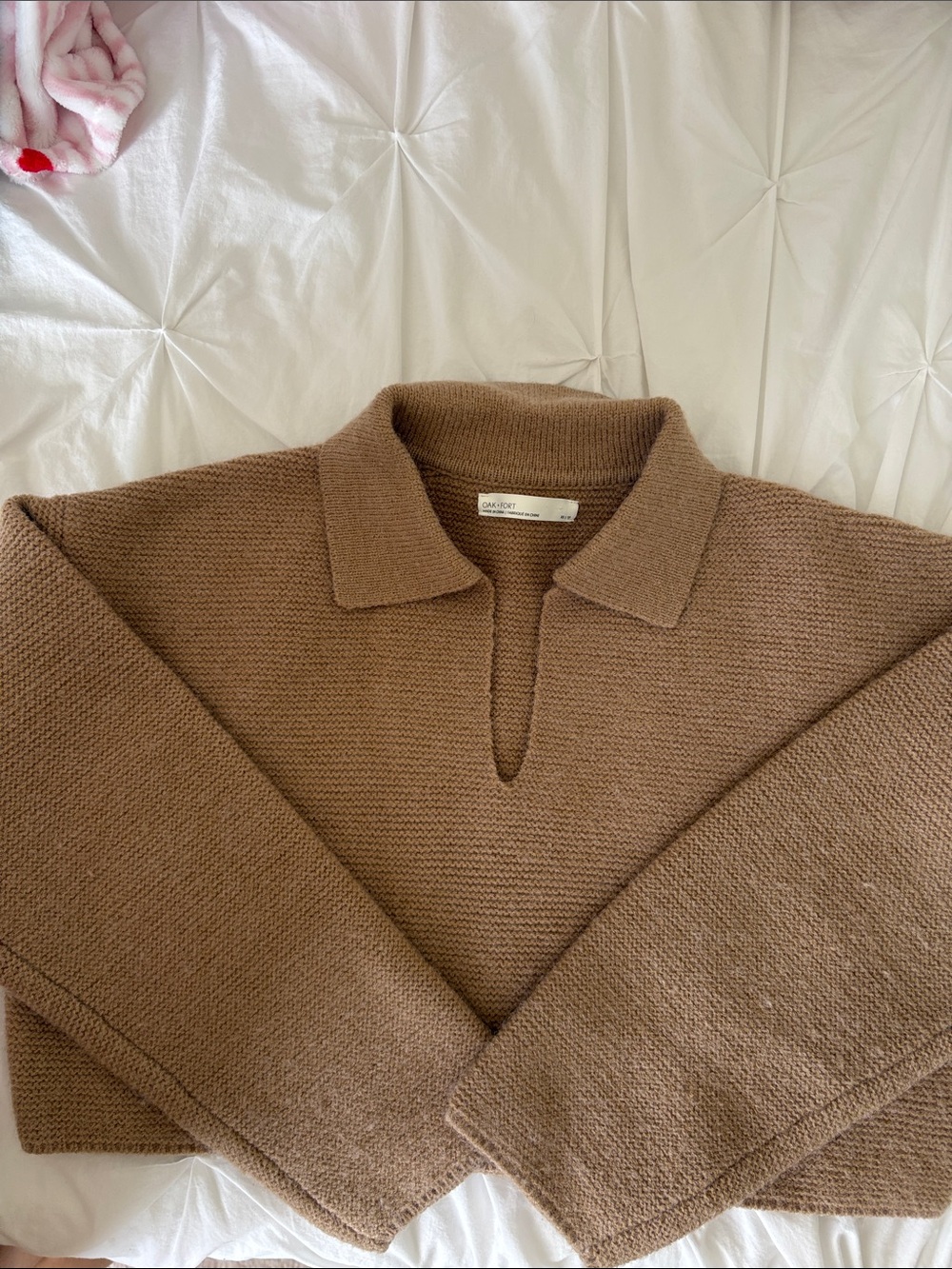 OAK + FORT Tan V-Neck Polo Knit Sweater